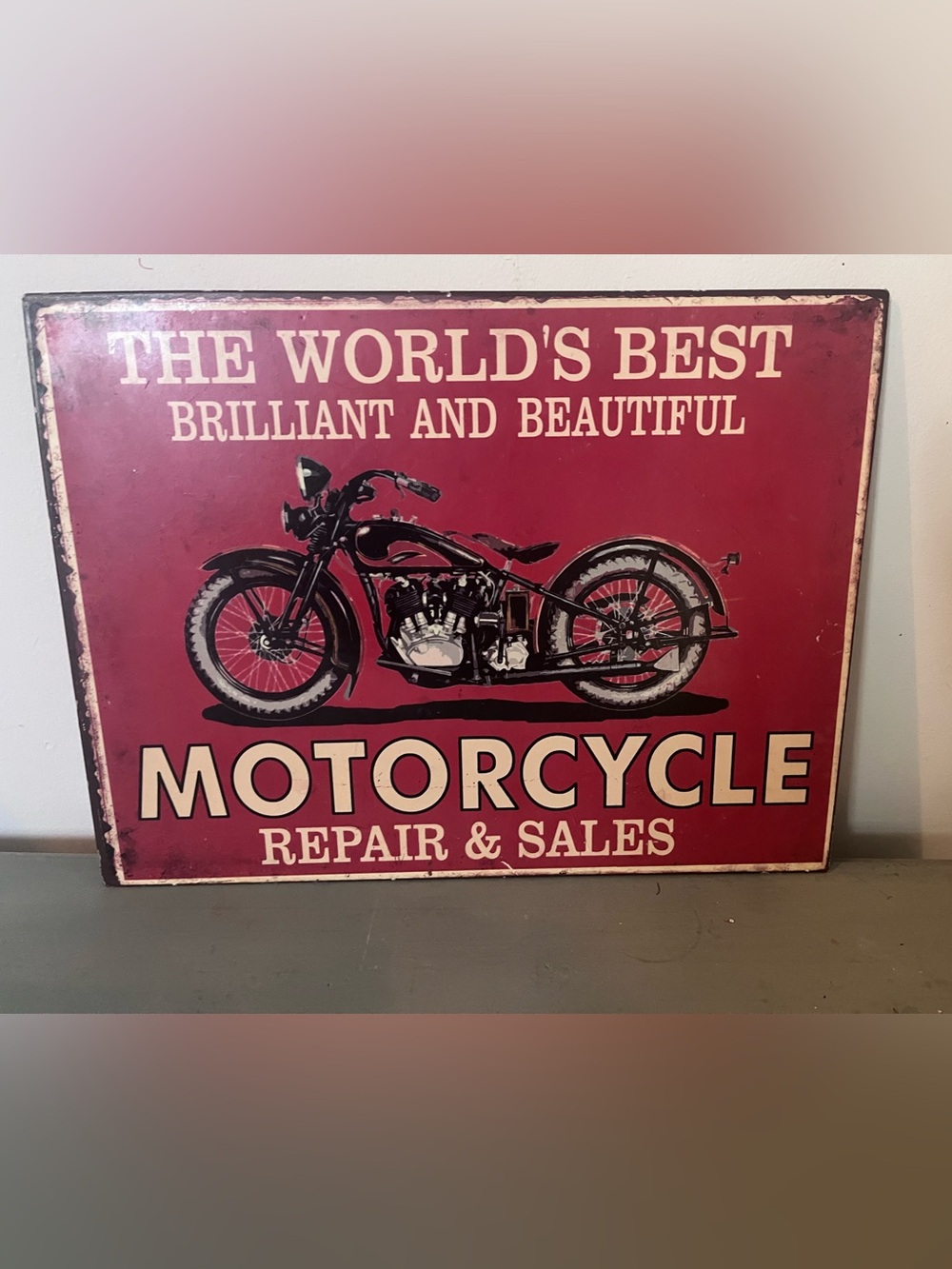Vintage-Style Red Motorcycle Wall Sign - Motorcycle Repair & Sales